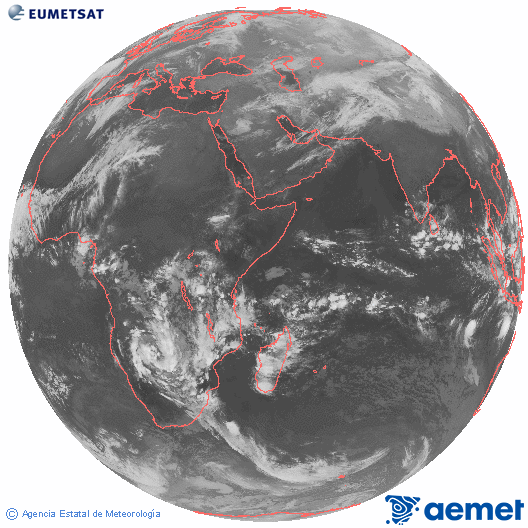 Oc�ano �ndico. Imagen global del canal infrarrojo (10.8&mu;m) de Meteosat, perteneciente a la serie MSG (Meteosat Segunda Generaci�n) y situado en 41.5° E.&nbsp;dimecres, 17 de desembre  2025 19:00