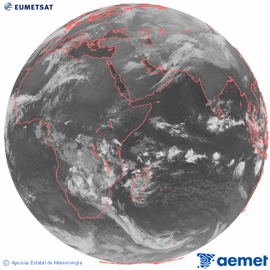 Oc�ano �ndico. Imagen global del canal infrarrojo (10.8&mu;m) de Meteosat, perteneciente a la serie MSG (Meteosat Segunda Generaci�n) y situado en 41.5° E.&nbsp;dijous, 18 de desembre  2025 01:00