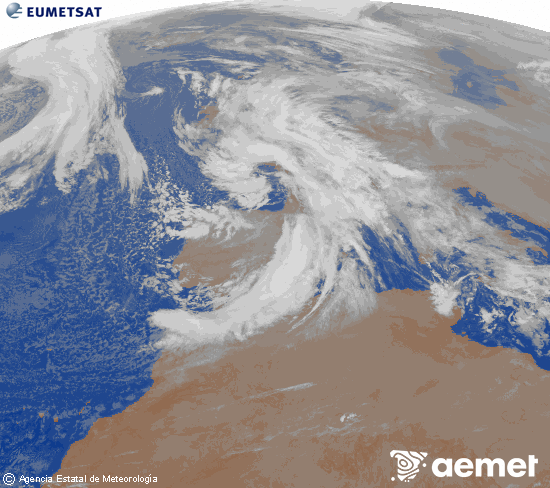 Imagen de la zona de Europa y Norte de �frica del canal infrarrojo del sat�lite Meteosat operacional en 0�N 0�W, procesada para darle color.&nbsp;diumenge, 21 de desembre  2025 22:00
