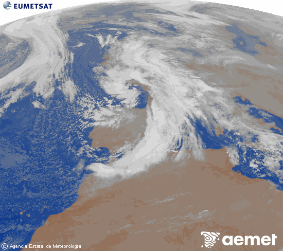 Imagen de la zona de Europa y Norte de �frica del canal infrarrojo del sat�lite Meteosat operacional en 0�N 0�W, procesada para darle color.&nbsp;dilluns, 22 de desembre  2025 00:00