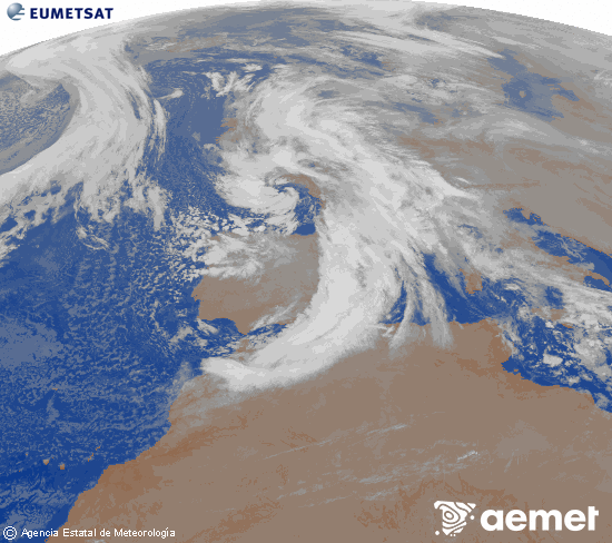 Imagen de la zona de Europa y Norte de �frica del canal infrarrojo del sat�lite Meteosat operacional en 0�N 0�W, procesada para darle color.&nbsp;dilluns, 22 de desembre  2025 01:00