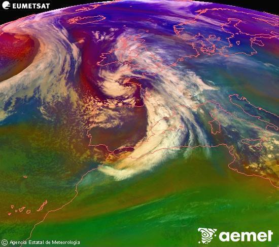 Composici� RGB en la qual es barregen diversos canals del sat�l�lit Meteosat operacional en 0�N 0�W, que ens d�na una idea de les caracter�stiques de les masses d'aire i de la nuvolositat.&nbsp;dilluns, 22 de desembre  2025 02:00