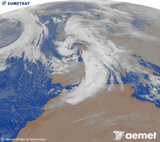 Imagen de la zona de Europa y Norte de �frica del canal infrarrojo del sat�lite Meteosat operacional en 0�N 0�W, procesada para darle color.&nbsp;dilluns, 22 de desembre  2025 03:00