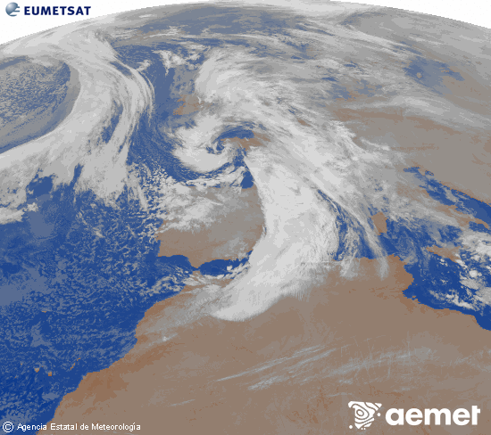 Imagen de la zona de Europa y Norte de �frica del canal infrarrojo del sat�lite Meteosat operacional en 0�N 0�W, procesada para darle color.&nbsp;dilluns, 22 de desembre  2025 04:00