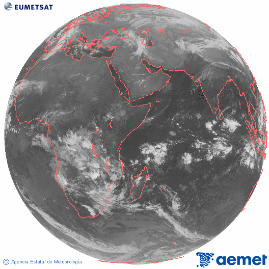 Oc�ano �ndico. Imagen global del canal infrarrojo (10.8&mu;m) de Meteosat, perteneciente a la serie MSG (Meteosat Segunda Generaci�n) y situado en 41.5° E.&nbsp;Monday, 22 December  2025 04:00