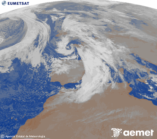 Imagen de la zona de Europa y Norte de �frica del canal infrarrojo del sat�lite Meteosat operacional en 0�N 0�W, procesada para darle color.&nbsp;dilluns, 22 de desembre  2025 05:00