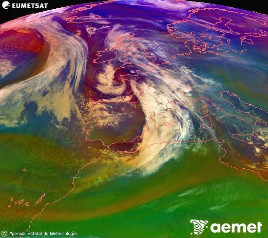 Composici� RGB en la qual es barregen diversos canals del sat�l�lit Meteosat operacional en 0�N 0�W, que ens d�na una idea de les caracter�stiques de les masses d'aire i de la nuvolositat.&nbsp;dilluns, 22 de desembre  2025 06:00