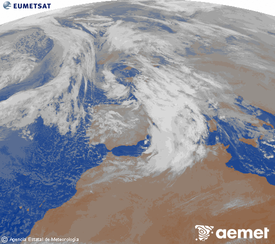 Imagen de la zona de Europa y Norte de �frica del canal infrarrojo del sat�lite Meteosat operacional en 0�N 0�W, procesada para darle color.&nbsp;dilluns, 22 de desembre  2025 09:00