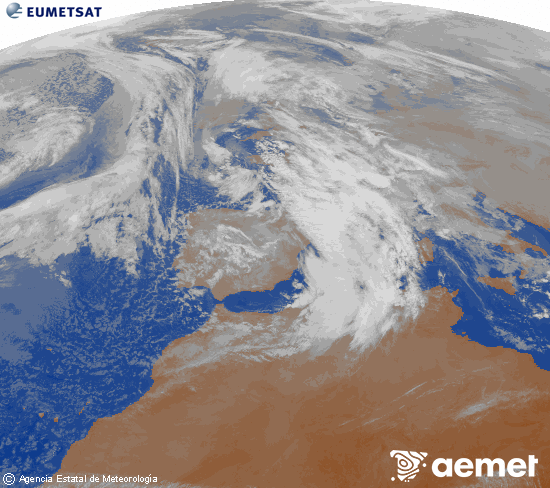 Imagen de la zona de Europa y Norte de �frica del canal infrarrojo del sat�lite Meteosat operacional en 0�N 0�W, procesada para darle color.&nbsp;dilluns, 22 de desembre  2025 10:00