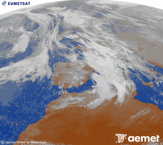 Imagen de la zona de Europa y Norte de �frica del canal infrarrojo del sat�lite Meteosat operacional en 0�N 0�W, procesada para darle color.&nbsp;dilluns, 22 de desembre  2025 13:00
