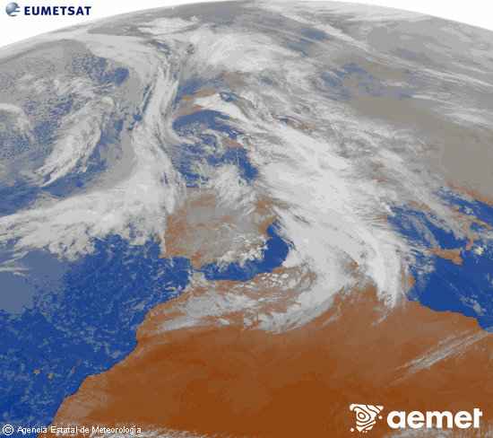 Imagen de la zona de Europa y Norte de �frica del canal infrarrojo del sat�lite Meteosat operacional en 0�N 0�W, procesada para darle color.&nbsp;dilluns, 22 de desembre  2025 15:00