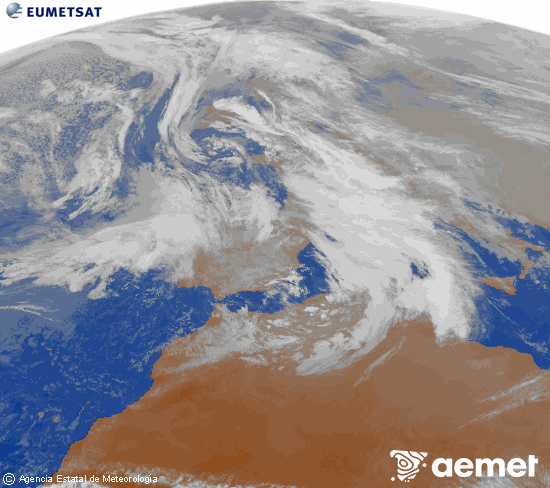 Imagen de la zona de Europa y Norte de �frica del canal infrarrojo del sat�lite Meteosat operacional en 0�N 0�W, procesada para darle color.&nbsp;dilluns, 22 de desembre  2025 17:00