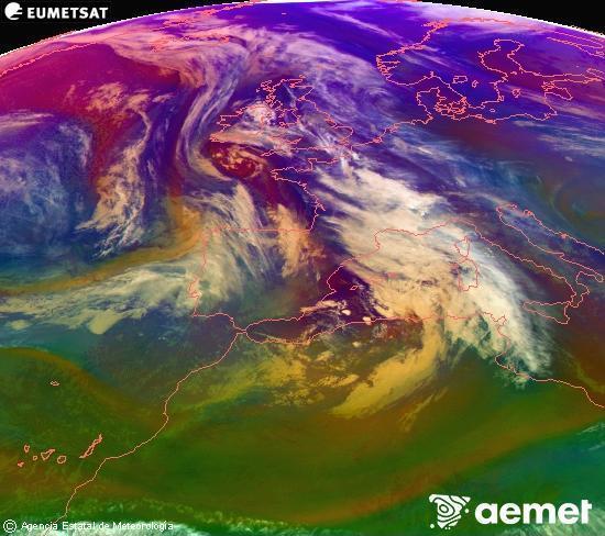 Composici� RGB en la qual es barregen diversos canals del sat�l�lit Meteosat operacional en 0�N 0�W, que ens d�na una idea de les caracter�stiques de les masses d'aire i de la nuvolositat.&nbsp;dilluns, 22 de desembre  2025 19:00