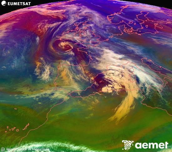 RGB-a Meteosat eragiketa-sateliteko hainbat kanal 0�W-a 0�N-ean, aire-masen eta hodeitzaren ezaugarrien erakusgarri izango dena.&nbsp;asteartea, 2025ko abenduak 23, ordua: 00:00