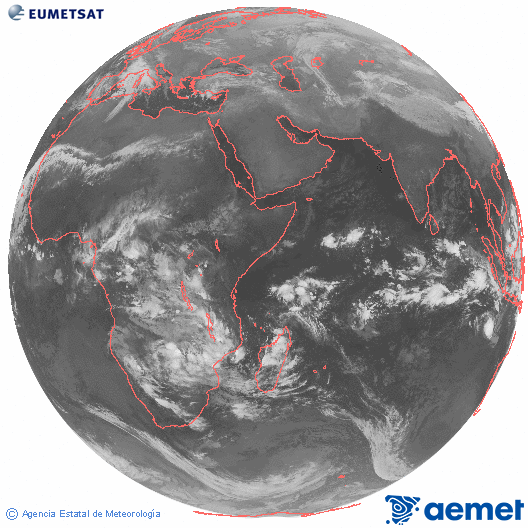 Oc�ano �ndico. Imagen global del canal infrarrojo (10.8&mu;m) de Meteosat, perteneciente a la serie MSG (Meteosat Segunda Generaci�n) y situado en 41.5° E.&nbsp;asteartea, 2025ko abenduak 23, ordua: 01:00