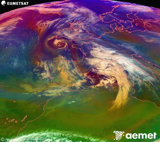 RGB-a Meteosat eragiketa-sateliteko hainbat kanal 0�W-a 0�N-ean, aire-masen eta hodeitzaren ezaugarrien erakusgarri izango dena.&nbsp;asteartea, 2025ko abenduak 23, ordua: 02:00