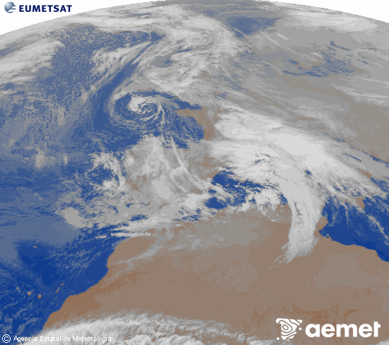 Imagen de la zona de Europa y Norte de �frica del canal infrarrojo del sat�lite Meteosat operacional en 0�N 0�W, procesada para darle color.&nbsp;dimarts, 23 de desembre  2025 03:00