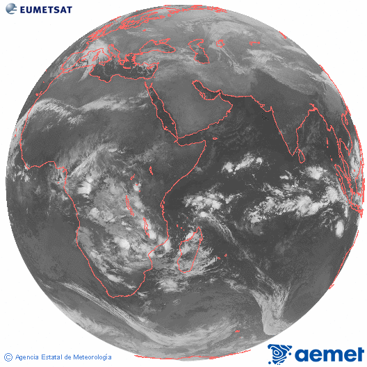 Oc�ano �ndico. Imagen global del canal infrarrojo (10.8&mu;m) de Meteosat, perteneciente a la serie MSG (Meteosat Segunda Generaci�n) y situado en 41.5° E.&nbsp;asteartea, 2025ko abenduak 23, ordua: 04:00