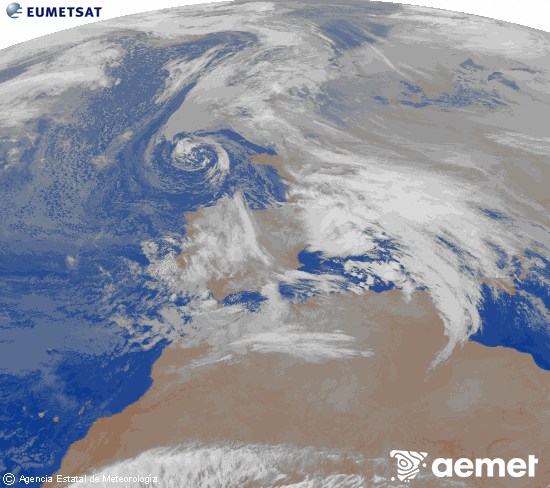 Imagen de la zona de Europa y Norte de �frica del canal infrarrojo del sat�lite Meteosat operacional en 0�N 0�W, procesada para darle color.&nbsp;asteartea, 2025ko abenduak 23, ordua: 07:00
