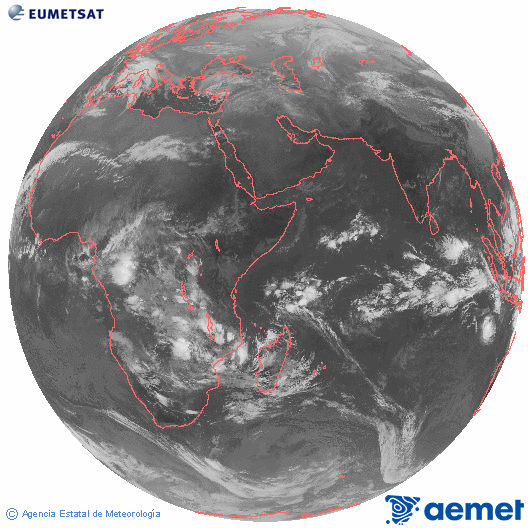 Oc�ano �ndico. Imagen global del canal infrarrojo (10.8&mu;m) de Meteosat, perteneciente a la serie MSG (Meteosat Segunda Generaci�n) y situado en 41.5° E.&nbsp;asteartea, 2025ko abenduak 23, ordua: 07:00