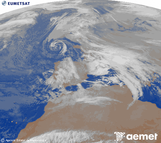 Imagen de la zona de Europa y Norte de �frica del canal infrarrojo del sat�lite Meteosat operacional en 0�N 0�W, procesada para darle color.&nbsp;asteartea, 2025ko abenduak 23, ordua: 08:00