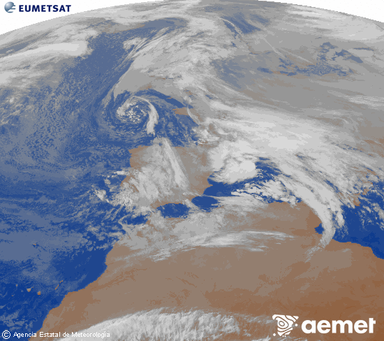 Imagen de la zona de Europa y Norte de �frica del canal infrarrojo del sat�lite Meteosat operacional en 0�N 0�W, procesada para darle color.&nbsp;asteartea, 2025ko abenduak 23, ordua: 09:00