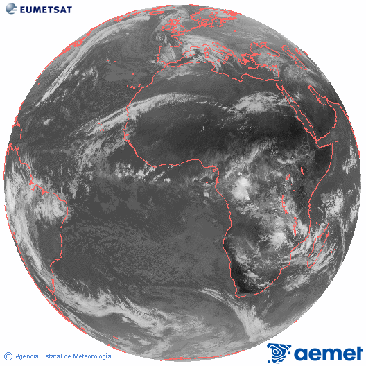 Imagen global del canal infrarrojo (10.8 &mu;m) del sat�lite Meteosat, perteneciente a la serie MSG (Meteosat Segunda Generaci�n) y situado en 0�N 0�E.&nbsp;dimarts, 23 de desembre  2025 10:00