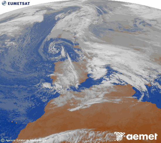 Imagen de la zona de Europa y Norte de �frica del canal infrarrojo del sat�lite Meteosat operacional en 0�N 0�W, procesada para darle color.&nbsp;dimarts, 23 de desembre  2025 11:00