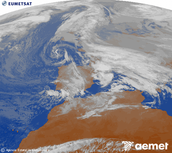 Imagen de la zona de Europa y Norte de �frica del canal infrarrojo del sat�lite Meteosat operacional en 0�N 0�W, procesada para darle color.&nbsp;Tuesday, 23 December  2025 12:00