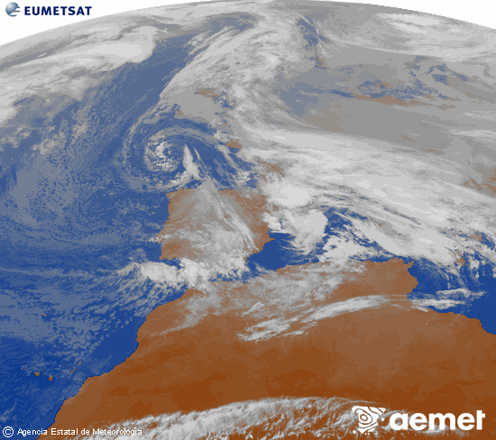 Imagen de la zona de Europa y Norte de �frica del canal infrarrojo del sat�lite Meteosat operacional en 0�N 0�W, procesada para darle color.&nbsp;Tuesday, 23 December  2025 13:00