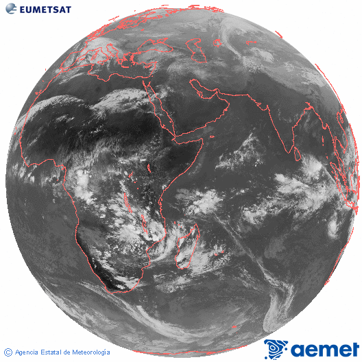 Oc�ano �ndico. Imagen global del canal infrarrojo (10.8&mu;m) de Meteosat, perteneciente a la serie MSG (Meteosat Segunda Generaci�n) y situado en 41.5° E.&nbsp;dimarts, 23 de desembre  2025 13:00