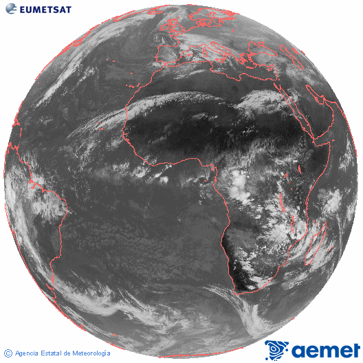 Imagen global del canal infrarrojo (10.8 &mu;m) del sat�lite Meteosat, perteneciente a la serie MSG (Meteosat Segunda Generaci�n) y situado en 0�N 0�E.&nbsp;asteartea, 2025ko abenduak 23, ordua: 13:00