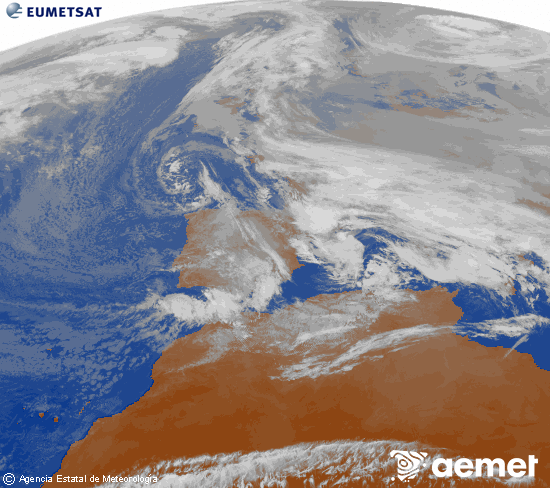 Imagen de la zona de Europa y Norte de �frica del canal infrarrojo del sat�lite Meteosat operacional en 0�N 0�W, procesada para darle color.&nbsp;dimarts, 23 de desembre  2025 14:00