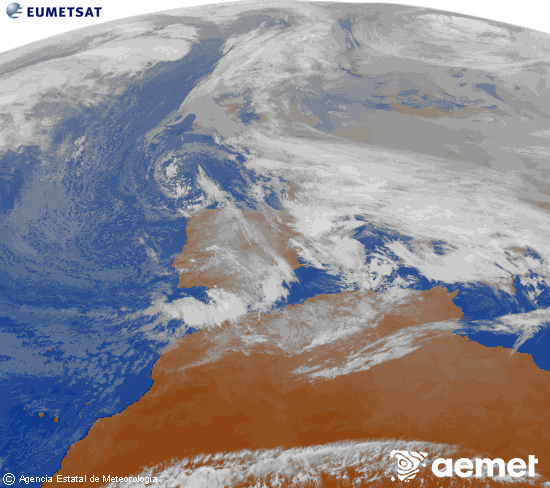 Imagen de la zona de Europa y Norte de �frica del canal infrarrojo del sat�lite Meteosat operacional en 0�N 0�W, procesada para darle color.&nbsp;Tuesday, 23 December  2025 15:00