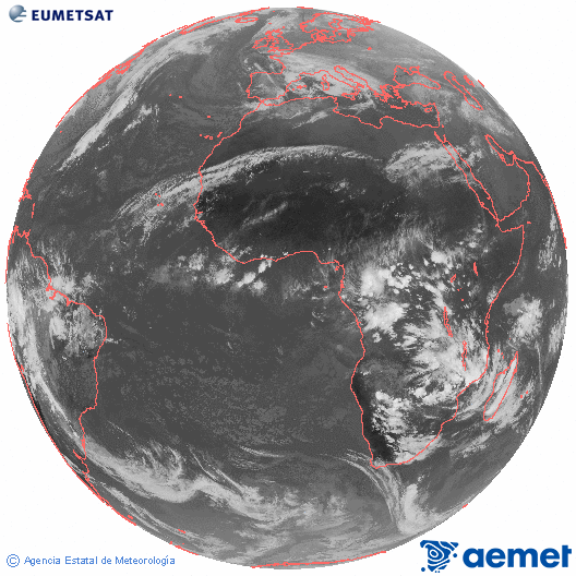 Imagen global del canal infrarrojo (10.8 &mu;m) del sat�lite Meteosat, perteneciente a la serie MSG (Meteosat Segunda Generaci�n) y situado en 0�N 0�E.&nbsp;asteartea, 2025ko abenduak 23, ordua: 16:00