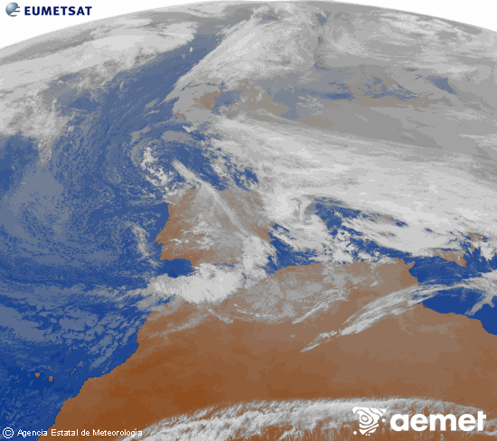 Imagen de la zona de Europa y Norte de �frica del canal infrarrojo del sat�lite Meteosat operacional en 0�N 0�W, procesada para darle color.&nbsp;Tuesday, 23 December  2025 17:00