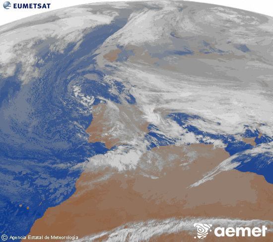 Imagen de la zona de Europa y Norte de �frica del canal infrarrojo del sat�lite Meteosat operacional en 0�N 0�W, procesada para darle color.&nbsp;dimarts, 23 de desembre  2025 19:00