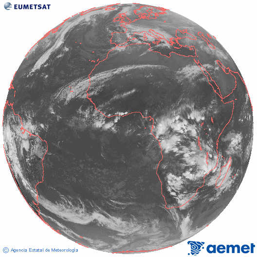 Imagen global del canal infrarrojo (10.8 &mu;m) del sat�lite Meteosat, perteneciente a la serie MSG (Meteosat Segunda Generaci�n) y situado en 0�N 0�E.&nbsp;dimarts, 23 de desembre  2025 19:00