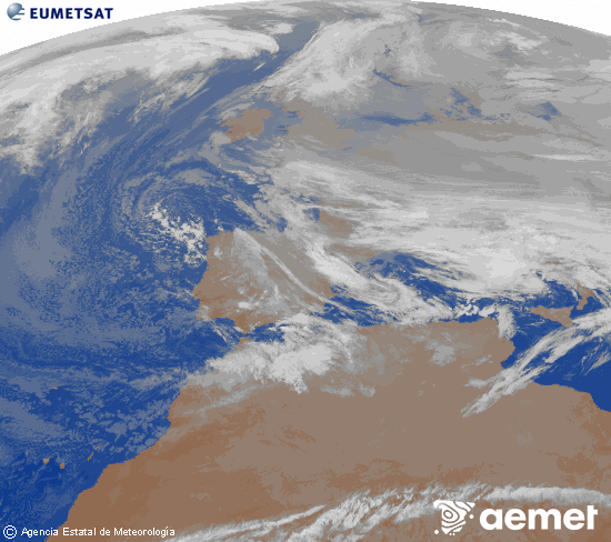 Imagen de la zona de Europa y Norte de �frica del canal infrarrojo del sat�lite Meteosat operacional en 0�N 0�W, procesada para darle color.&nbsp;dimarts, 23 de desembre  2025 21:00