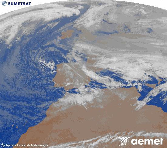Imagen de la zona de Europa y Norte de �frica del canal infrarrojo del sat�lite Meteosat operacional en 0�N 0�W, procesada para darle color.&nbsp;Tuesday, 23 December  2025 22:00
