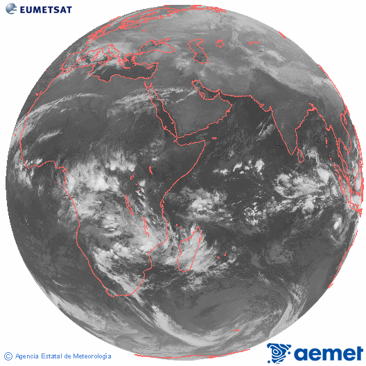 Oc�ano �ndico. Imagen global del canal infrarrojo (10.8&mu;m) de Meteosat, perteneciente a la serie MSG (Meteosat Segunda Generaci�n) y situado en 41.5° E.&nbsp;dimarts, 23 de desembre  2025 22:00