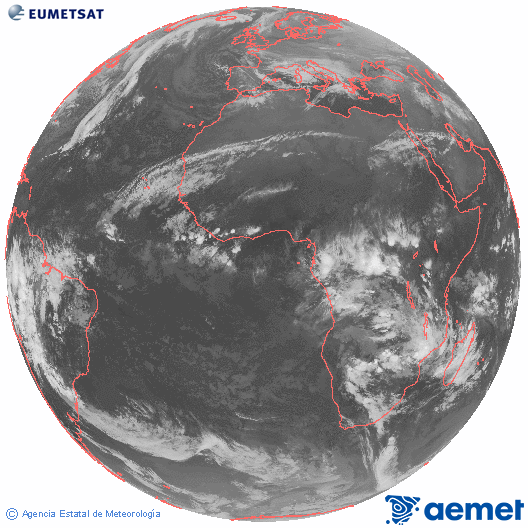 Imagen global del canal infrarrojo (10.8 &mu;m) del sat�lite Meteosat, perteneciente a la serie MSG (Meteosat Segunda Generaci�n) y situado en 0�N 0�E.&nbsp;dimarts, 23 de desembre  2025 22:00