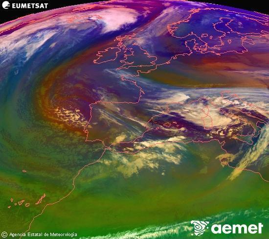 Composici� RGB en la qual es barregen diversos canals del sat�l�lit Meteosat operacional en 0�N 0�W, que ens d�na una idea de les caracter�stiques de les masses d'aire i de la nuvolositat.&nbsp;dimecres, 24 de desembre  2025 02:00