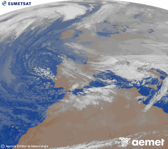 Imagen de la zona de Europa y Norte de �frica del canal infrarrojo del sat�lite Meteosat operacional en 0�N 0�W, procesada para darle color.&nbsp;Wednesday, 24 December  2025 02:00