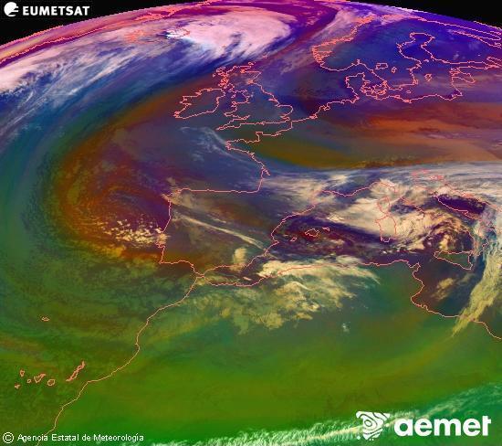 Composici� RGB en la qual es barregen diversos canals del sat�l�lit Meteosat operacional en 0�N 0�W, que ens d�na una idea de les caracter�stiques de les masses d'aire i de la nuvolositat.&nbsp;dimecres, 24 de desembre  2025 05:00