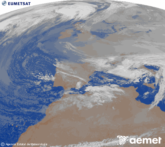 Imagen de la zona de Europa y Norte de �frica del canal infrarrojo del sat�lite Meteosat operacional en 0�N 0�W, procesada para darle color.&nbsp;Wednesday, 24 December  2025 05:00
