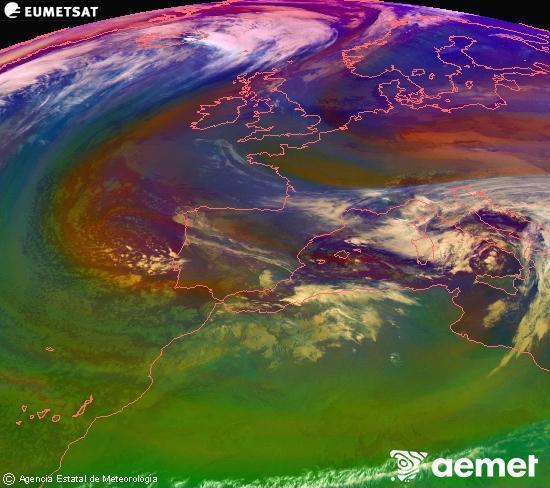 Composici� RGB en la qual es barregen diversos canals del sat�l�lit Meteosat operacional en 0�N 0�W, que ens d�na una idea de les caracter�stiques de les masses d'aire i de la nuvolositat.&nbsp;dimecres, 24 de desembre  2025 06:00
