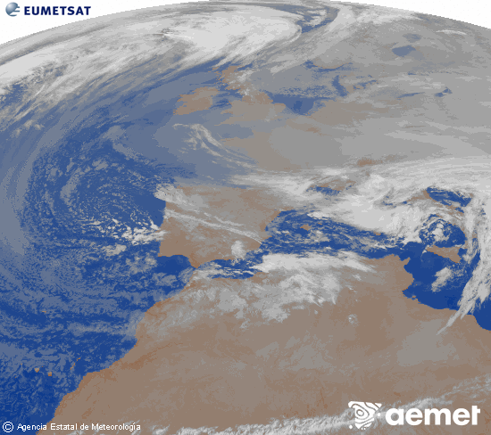 Imagen de la zona de Europa y Norte de �frica del canal infrarrojo del sat�lite Meteosat operacional en 0�N 0�W, procesada para darle color.&nbsp;Wednesday, 24 December  2025 06:00