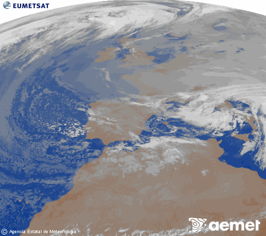 Imagen de la zona de Europa y Norte de �frica del canal infrarrojo del sat�lite Meteosat operacional en 0�N 0�W, procesada para darle color.&nbsp;Wednesday, 24 December  2025 08:00