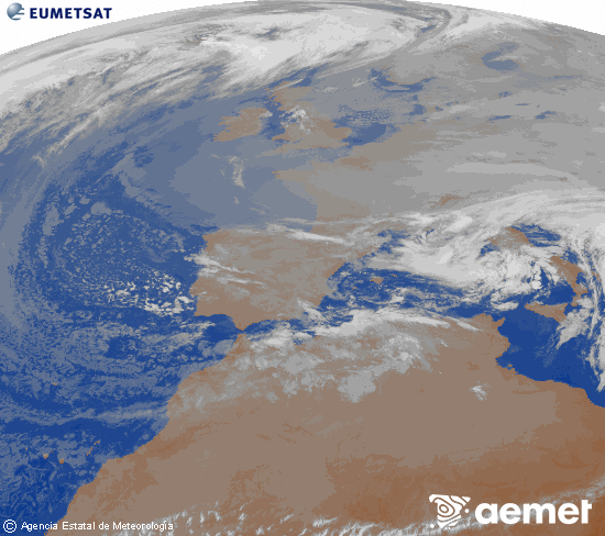 Imagen de la zona de Europa y Norte de �frica del canal infrarrojo del sat�lite Meteosat operacional en 0�N 0�W, procesada para darle color.&nbsp;Wednesday, 24 December  2025 09:00